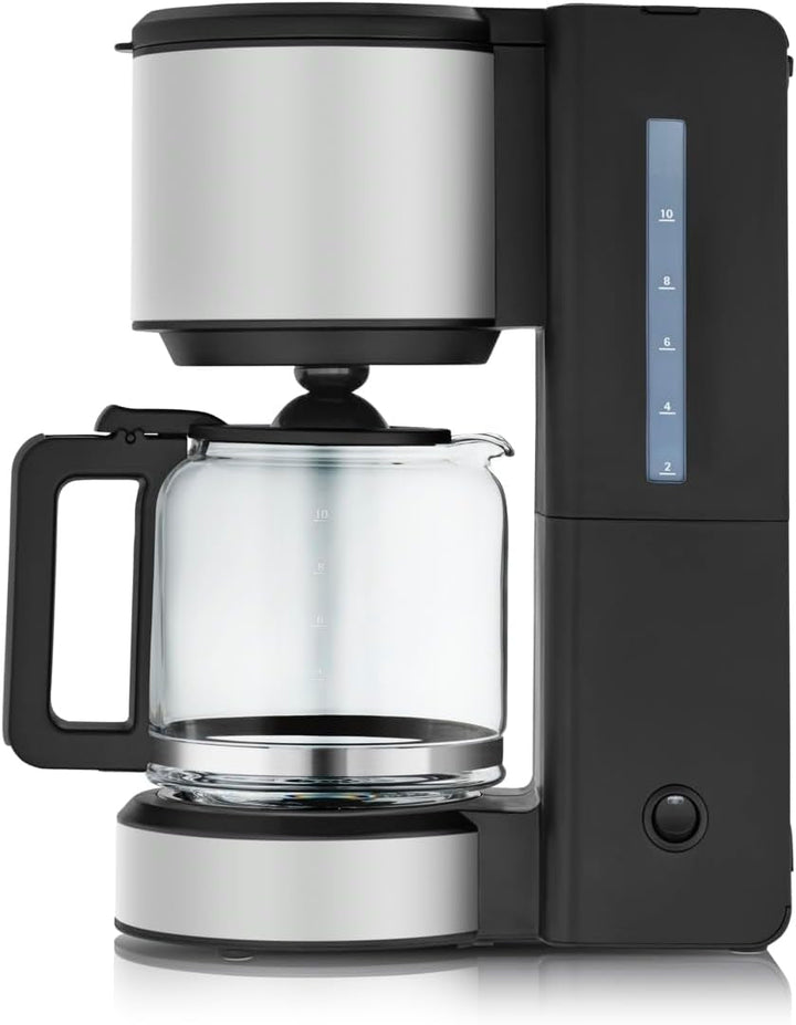 WMF Stelio Aroma filtru de cafea cu ulcior de sticlă, filtru de cafea, 10 cești, filtru de cafea din oțel inoxidabil, opritor de picurare, placă de încălzire, oprire automată, 1000 W, gri mat