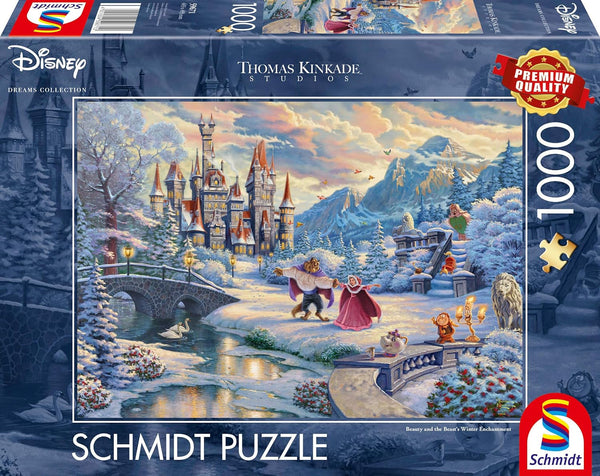Schmidt Spiele 59671 Thomas Kinkade, Disney, Frumoasa și Bestia, Seară magică de iarnă, puzzle jigsaw 1000 piese