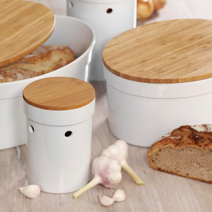 Cutie de pâine Kela cu găuri de ventilație, cutie de pâine ceramică, SALENA, vas de pâine, alb, 36,5 x 23,5 x 14 cm Cutii depozitare alimente Naty Shop