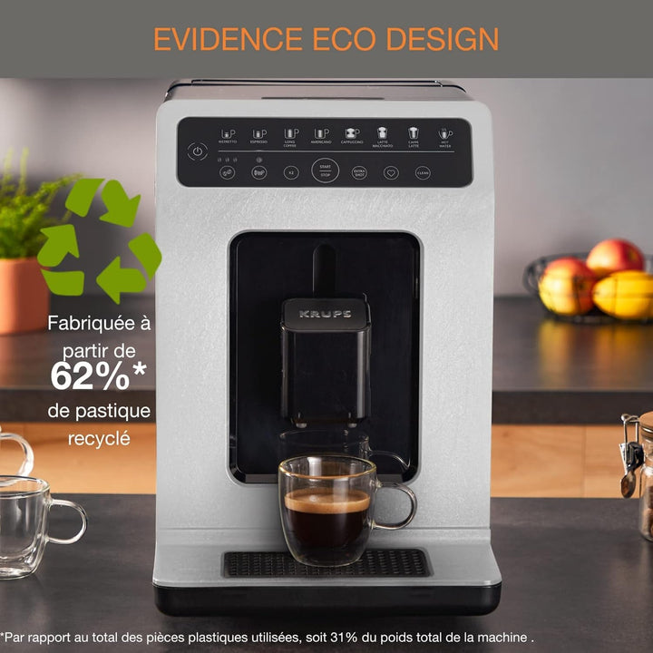 Mașină de cafea KRUPS complet automată, 7 băuturi presetate, cappuccino, espresso, băuturi cu lapte, sistem one-touch, design Evidence Eco, YY4660FD