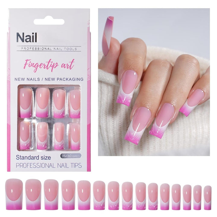 30 de bucăți unghii false franțuzești - unghii artificiale pentru lipit - unghii cu gel moale pentru femei - unghii adezive acrilice, manichiură pătrată (roz franțuzesc)