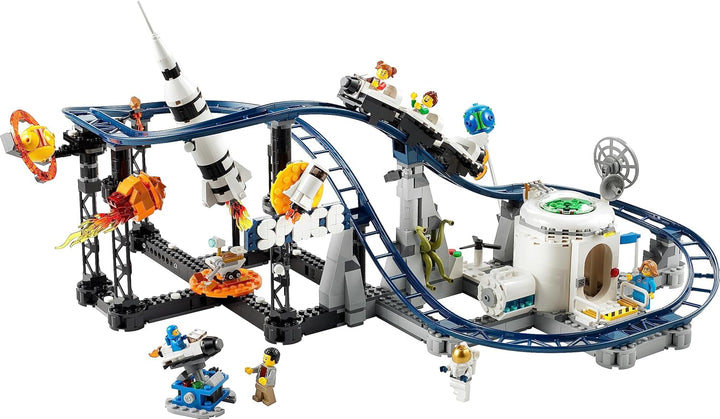 LEGO 31142 Creator 3-In-1 Rollercoaster spațial, kit de jucărie pentru bâlci cu cărucioare funcționale, convertibil în turn de cădere liberă sau carusel cu rachete și cărămizi strălucitoare