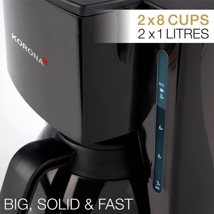 Korona 10311 Cafetieră cu ulcior termo suplimentar - filtru de cafea cu capacitate pentru 8 cești de cafea, negru