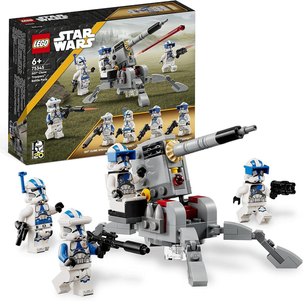 LEGO 75345 Star Wars 501St Clone Troopers Battle Pack Set cu vehicule și 4 figurine, jucărie construibilă cu tun AV-7 anti-vehicul și trăgător cu arc