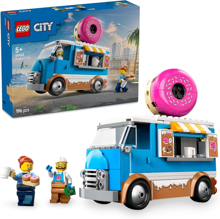 LEGO City Donut Truck - Camion de mâncare de jucărie cu 2 minifigurine de poliție - Jucărie de construcție pentru băieți și fete cu vârsta peste 5 ani - Idee de cadou pentru ziua de naștere și sărbători 60452