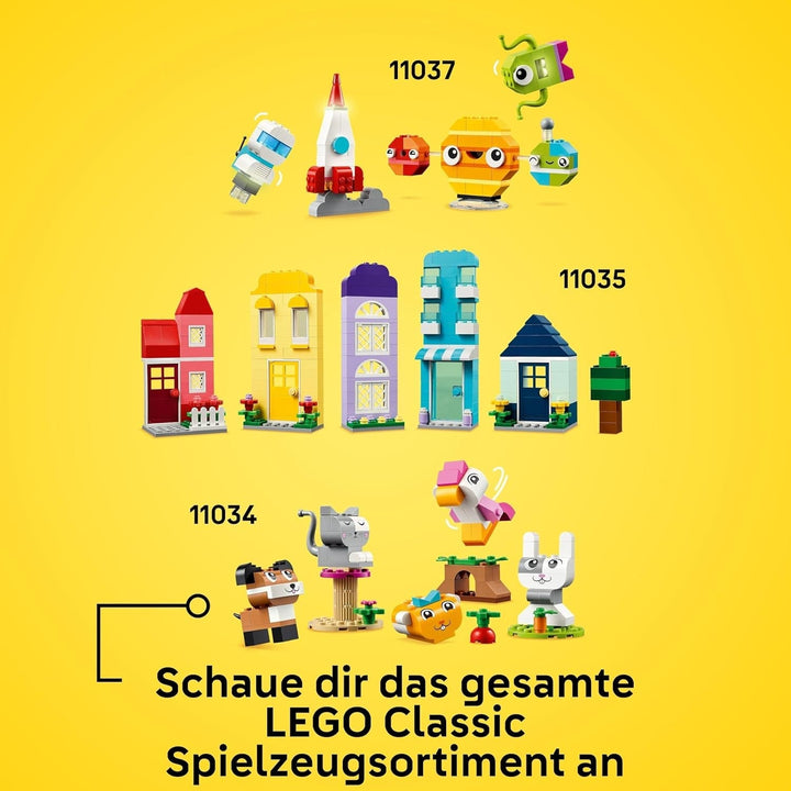 LEGO Classic Creative Houses, set de cărămizi de construcție pentru copii, jucărie de construcție cu 850 de cărămizi, jucărie de construit case cu accesorii, cadou pentru băieți și fete de la 4 ani 11035