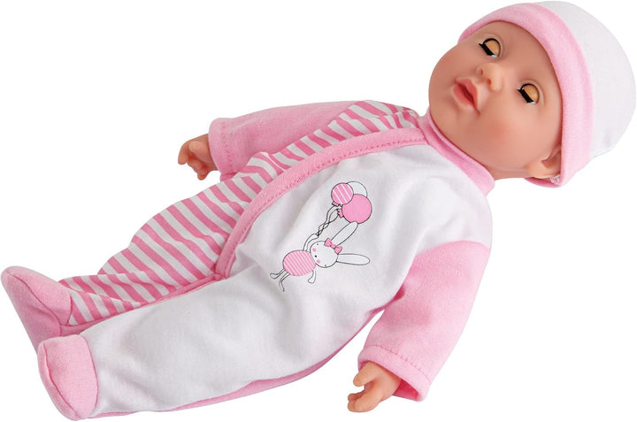 Simba 105140020 - My Love Baby Talk, păpușă cu corp moale, cu ochi adormiți, în rochiță drăguță, scoate 24 de sunete de bebeluș, 30 cm, păpușă de bebeluș de la 2 ani, alb-roz