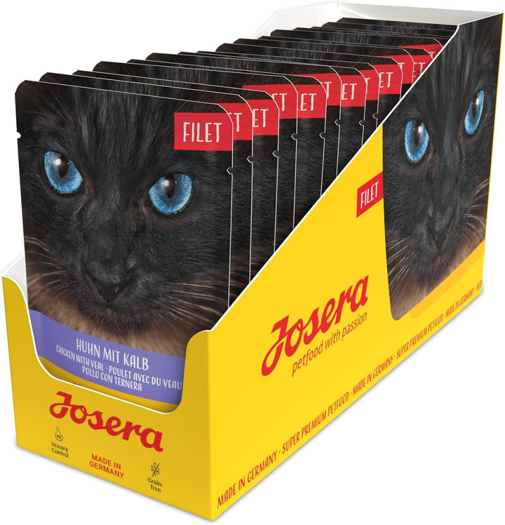JOSERA Filet Pure Chicken (16 X 70 G) | Adult | Hrană umedă premium pentru pisici adulte | Pui pur cu 40% file de pui | Fără cereale | Hrană umedă pentru pisici în pungă proaspătă | 16Pack