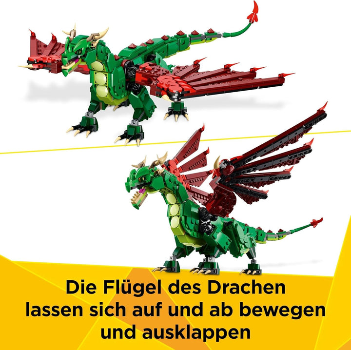 LEGO Creator 3In1 Green Dragon - Jucărie - Convertibil în șarpe de mare sau Phoenix - Jucărie de construit cu animale pentru copii - Cadou pentru băieți și fete de la 9 ani 31161