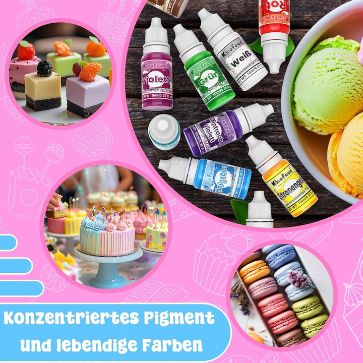 Lebensmittelfarbe Flüssig - Kicofood 16 Farben Lebensmittelfarben Hoch Konzentriert, Food Coloring, Farbstoff for Tortenring Tortendeko Macarons Backen Zuckerguss Fondant - 10Ml
