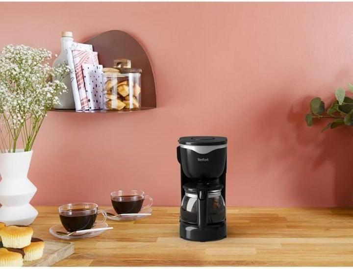 Tefal CM3408 Cafetieră mini din sticlă (600 W, 6 cești) negru/oțel inoxidabil, CM340811