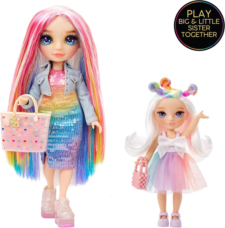 Rainbow High Littles - Opal Raine - păpușă mică, mobilă - păpușă mare de 14 cm în culorile curcubeului cu geantă și unicorn magic - pentru copii și colecționari