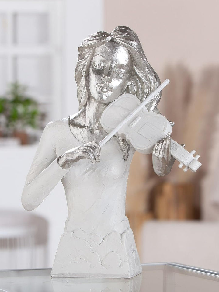 GILDE Decorațiune Figurină Cuplu Inimă Balon - Îndrăgostiți pe bancă cu inimă balon cadou decorare nunta - Culori: Alb Bronz Gri - Înălțime 24,5 cm Statuete si sculpturi Naty Shop Alb Înălțime 30 cm