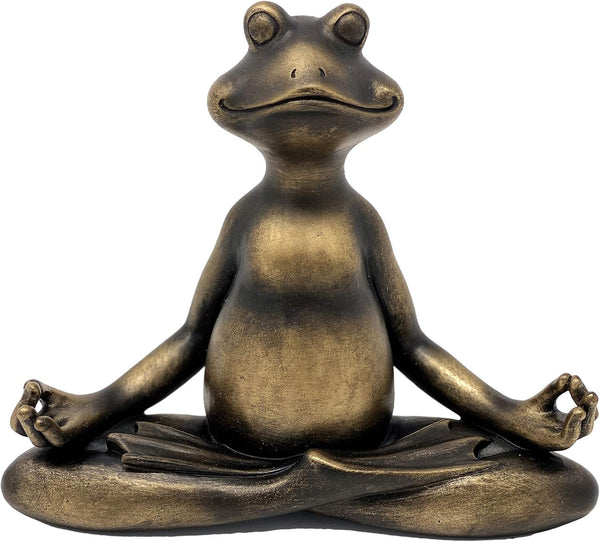 Nature's Mark Statuie broască yoga care meditează, 15,2 cm înălțime, rășină sintetică, decor pentru masă, living, dormitor, birou, birou, dulap, raft Statuete si sculpturi Naty Shop Bronz
