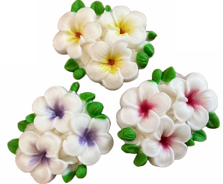 Set 3 decoratiuni comestibile din zahar, Flori Plumeria - Nati Shop