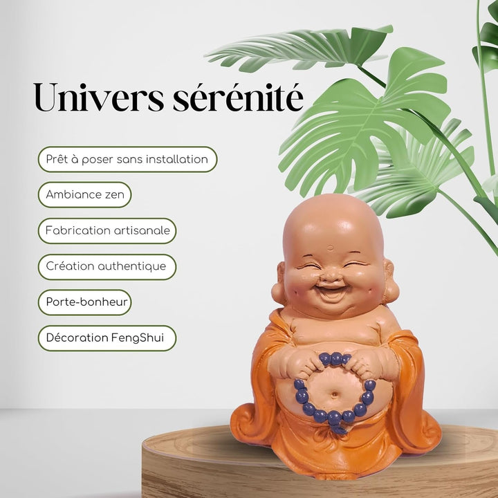Statuetă Buddha râzând cu rozariu - Figurină inspirată și veselă - Talisman norocos plin de pozitivitate - Idee de cadou drăguță și spirituală - -H 10 cm - Zen'Light Statuete si sculpturi Naty Shop