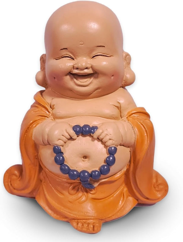 Statuetă Buddha râzând cu rozariu - Figurină inspirată și veselă - Talisman norocos plin de pozitivitate - Idee de cadou drăguță și spirituală - -H 10 cm - Zen'Light Statuete si sculpturi Naty Shop Titlu implicit