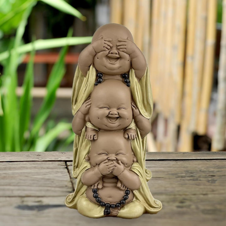 Statuie 3 Buddha râzând - Nu vezi nimic - Nu auzi nimic - Nu spui nimic - Baby Buddha Ansamblu simbolic - Stare de spirit pașnică și veselă - Decor Zen -H 18 cm - Zen'Light Statuete si sculpturi Naty Shop