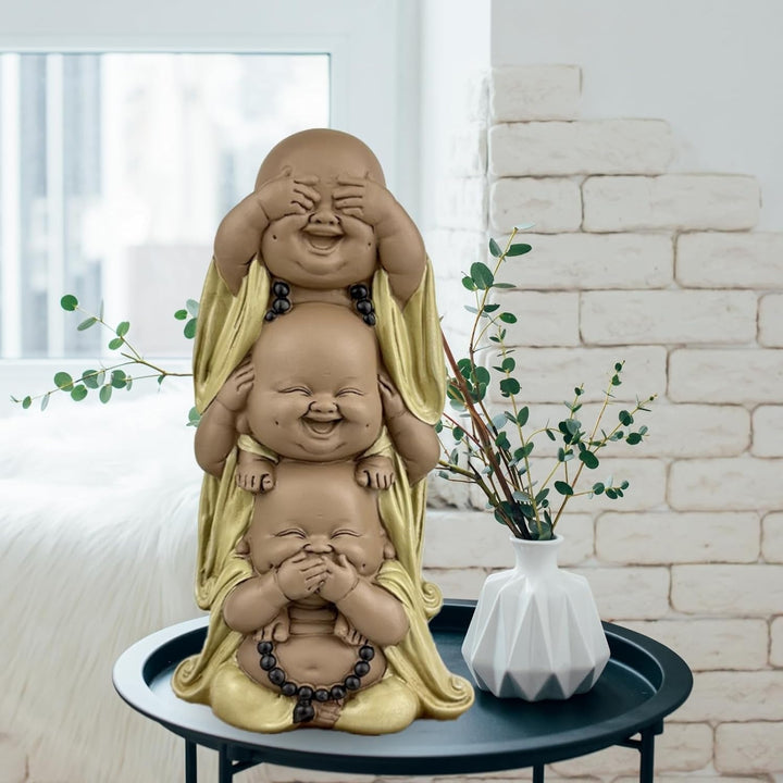 Statuie 3 Buddha râzând - Nu vezi nimic - Nu auzi nimic - Nu spui nimic - Baby Buddha Ansamblu simbolic - Stare de spirit pașnică și veselă - Decor Zen -H 18 cm - Zen'Light Statuete si sculpturi Naty Shop