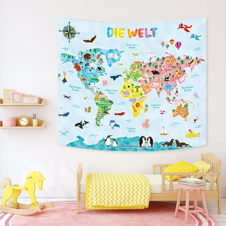 Tapiserie bashom harta lumii animalelor germana copii Casa - Accesorii si Decoratiuni Naty Shop