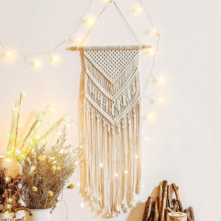 Tapiserie deco dreamcatcher tesute decorare peretelui alb Casa - Accesorii si Decoratiuni Naty Shop Triunghi ciucure