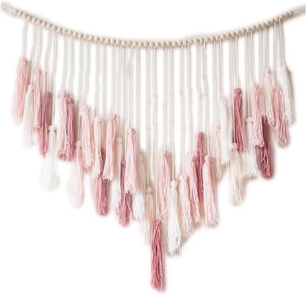 Tapiserie deco hanging woven pastoral wood bead Casa - Accesorii si Decoratiuni Naty Shop Roz