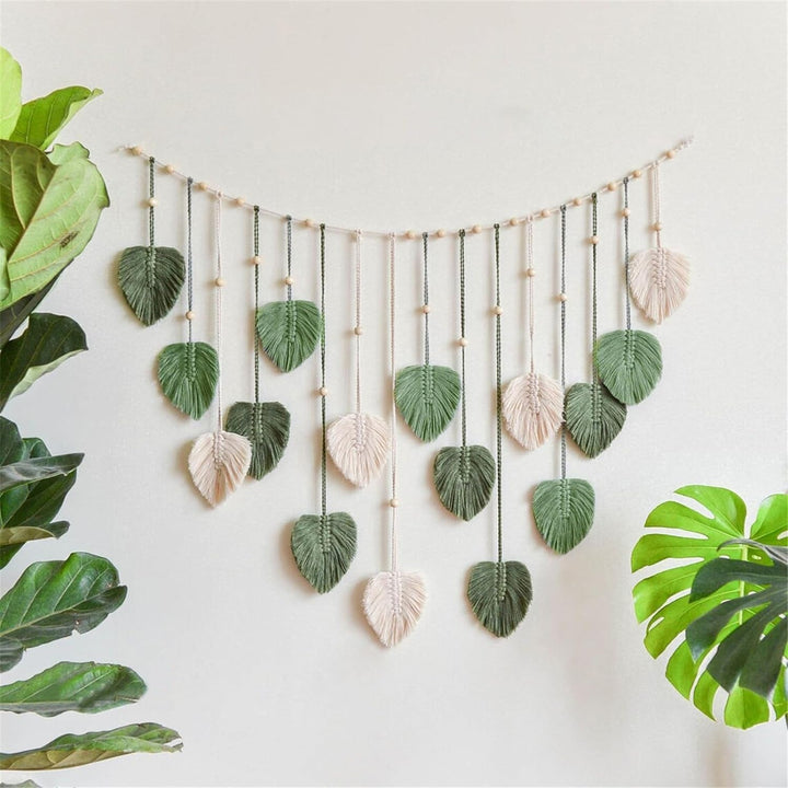 Tapiserie decorare mare tesute margele lemn frunze Casa - Accesorii si Decoratiuni Naty Shop Default Title