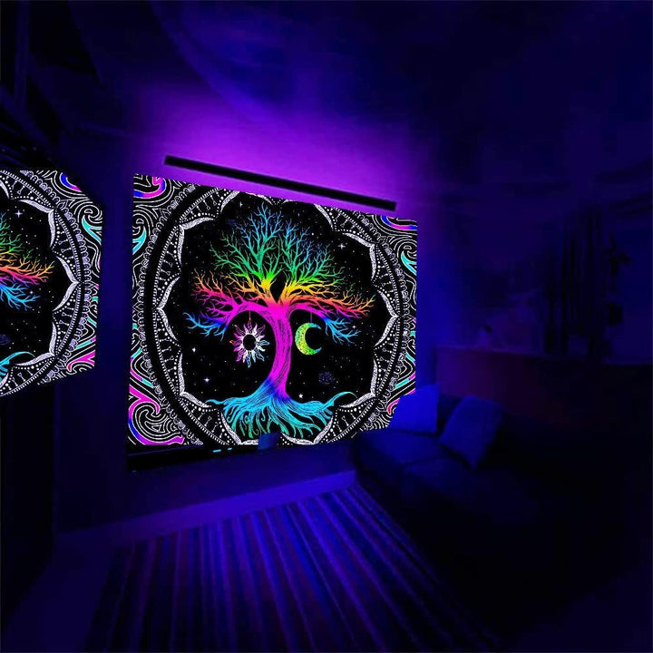 Tapiserie fluorescent tree life psychedelic moon Casa - Accesorii si Decoratiuni Naty Shop