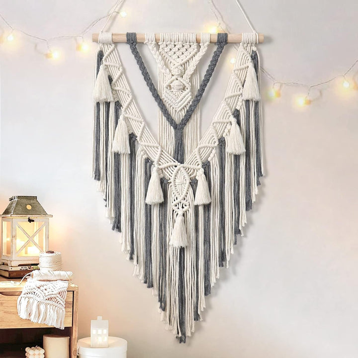 Tapiserie geometric tesute bej bumbac arta Casa - Accesorii si Decoratiuni Naty Shop Gri