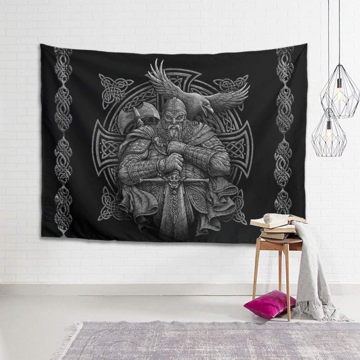 Tapiserie grey viking odin axe sword raven cross Casa - Accesorii si Decoratiuni Naty Shop