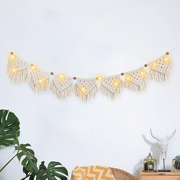 Tapiserie ihonyi deco chic fringed garland led Casa - Accesorii si Decoratiuni Naty Shop Bej 100*17cm