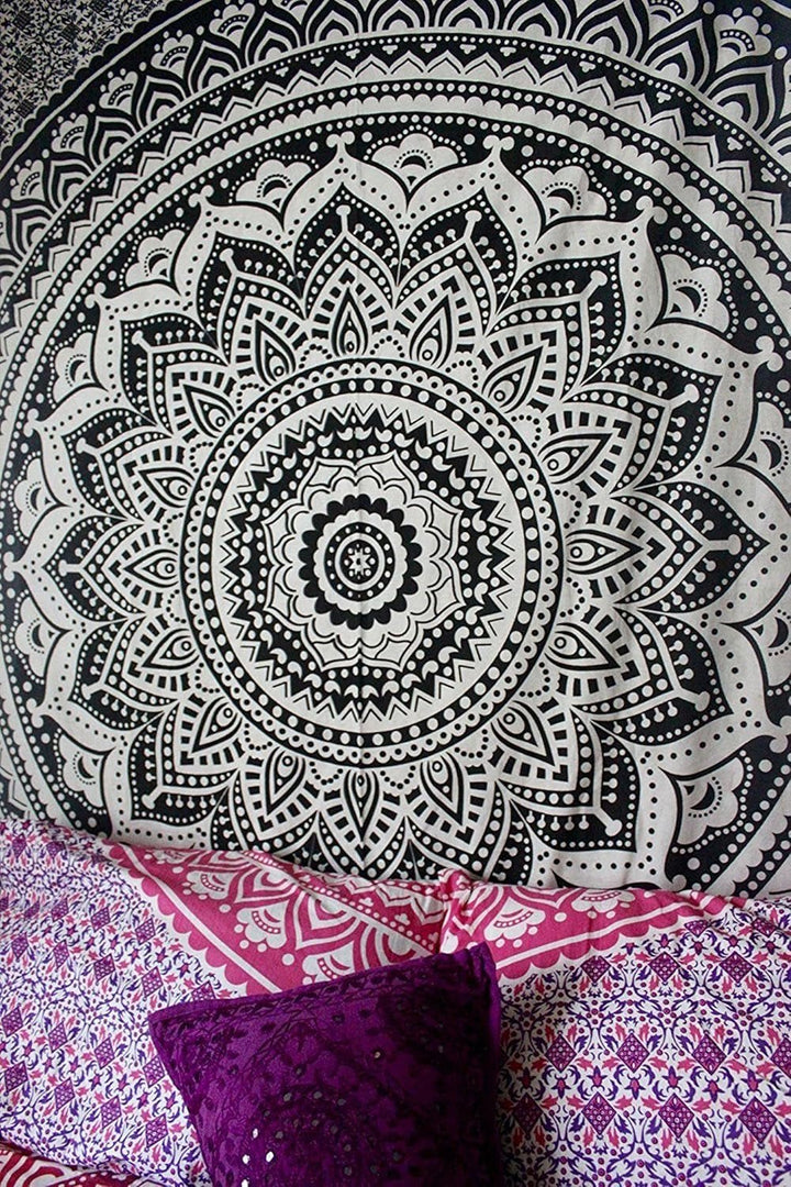 Tapiserie indian psihedelic mandala negru alb india Casa - Accesorii si Decoratiuni Naty Shop