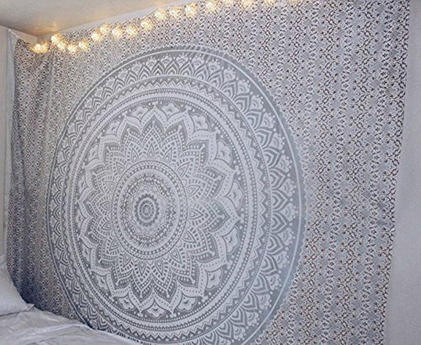Tapiserie indiana mandala alb argintiu camera estetic panza Casa - Accesorii si Decoratiuni Naty Shop Default Title