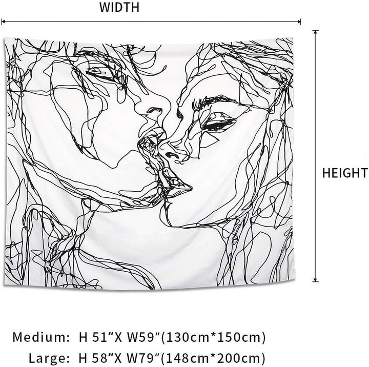 Tapiserie lomohoo abstract sketch art negru alb kissing Casa - Accesorii si Decoratiuni Naty Shop