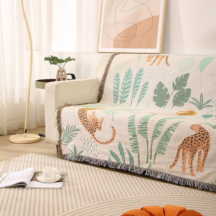 Tapiserie lumisyne double sided bumbac tesute patura arunca Casa - Accesorii si Decoratiuni Naty Shop Frunze și leoparzi