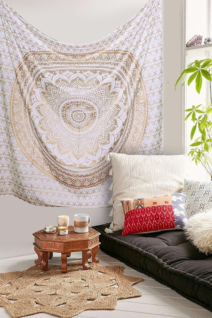Tapiserie mandala decorare camera estetica aur alb panza Casa - Accesorii si Decoratiuni Naty Shop