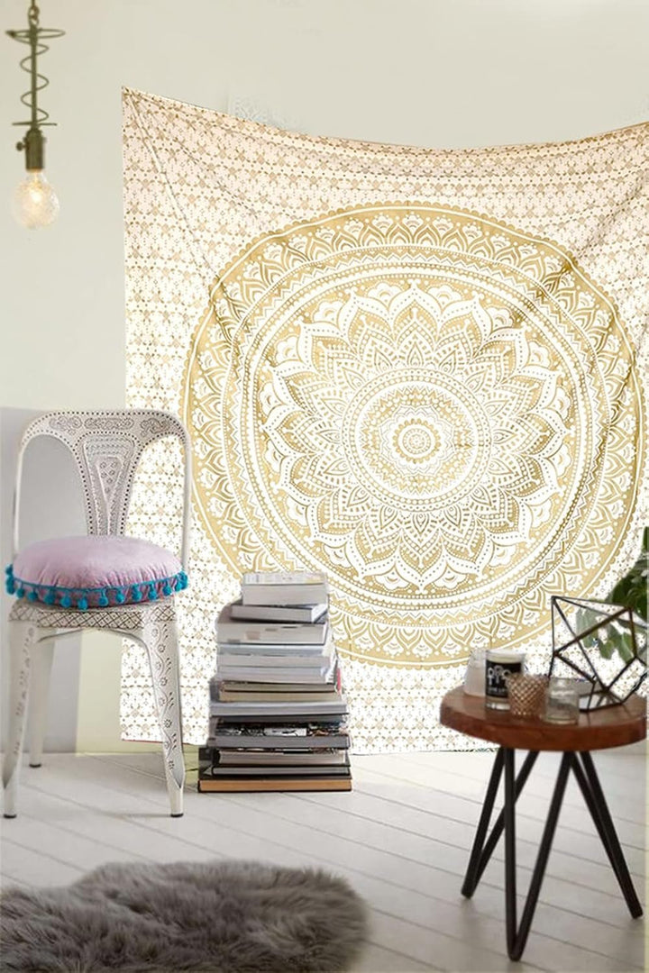 Tapiserie mandala decorare camera estetica aur alb panza Casa - Accesorii si Decoratiuni Naty Shop