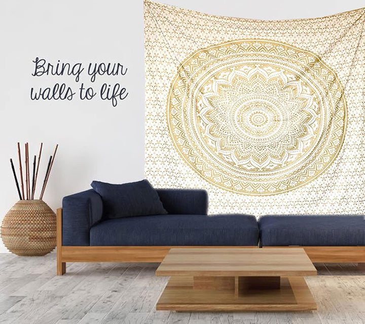 Tapiserie mandala decorare camera estetica aur alb panza Casa - Accesorii si Decoratiuni Naty Shop