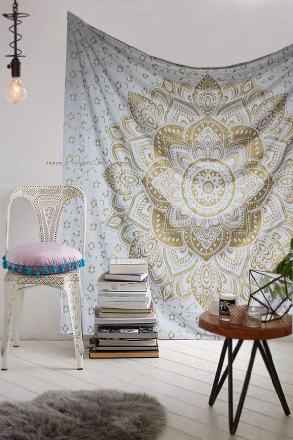Tapiserie mandala decorare camera panza alb aur Casa - Accesorii si Decoratiuni Naty Shop Default Title