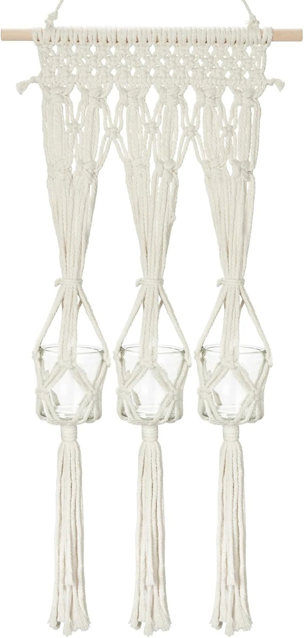 Tapiserie raft suporturi lumanari din sticla realizat Casa - Accesorii si Decoratiuni Naty Shop Alb