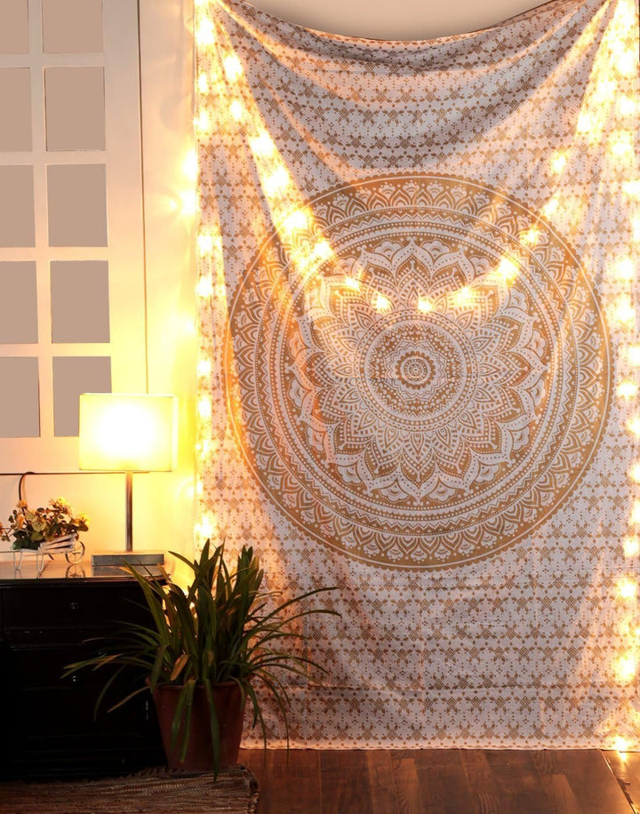 Tapiserie rajrang mandala bumbac verde mare Casa - Accesorii si Decoratiuni Naty Shop Aur 152.4L X 127B Cm
