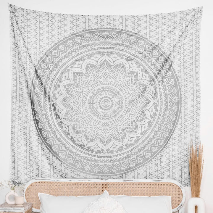 Tapiserie rajrang mandala bumbac verde mare Casa - Accesorii si Decoratiuni Naty Shop argint 76.2L X 101.6B Cm