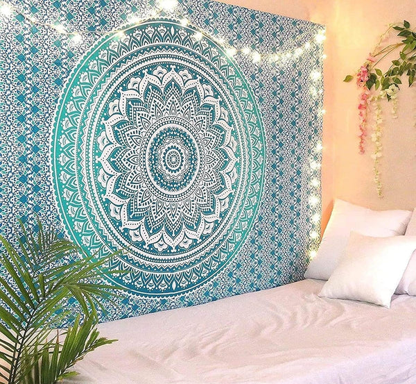 Tapiserie rajrang mandala bumbac verde mare Casa - Accesorii si Decoratiuni Naty Shop Verdețuri de mare 229L X 213B Cm