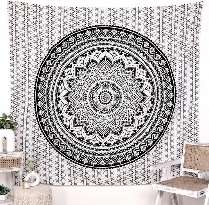 Tapiserie rajrang mandala bumbac verde mare Casa - Accesorii si Decoratiuni Naty Shop Negru 228.6L X 274.3B Cm