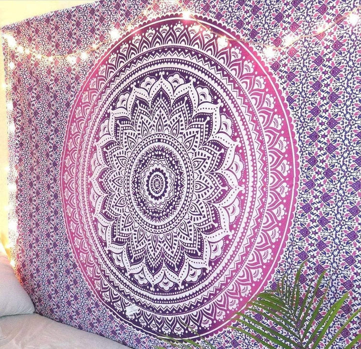 Tapiserie rajrang mandala bumbac verde mare Casa - Accesorii si Decoratiuni Naty Shop Roz 229L X 213B Cm