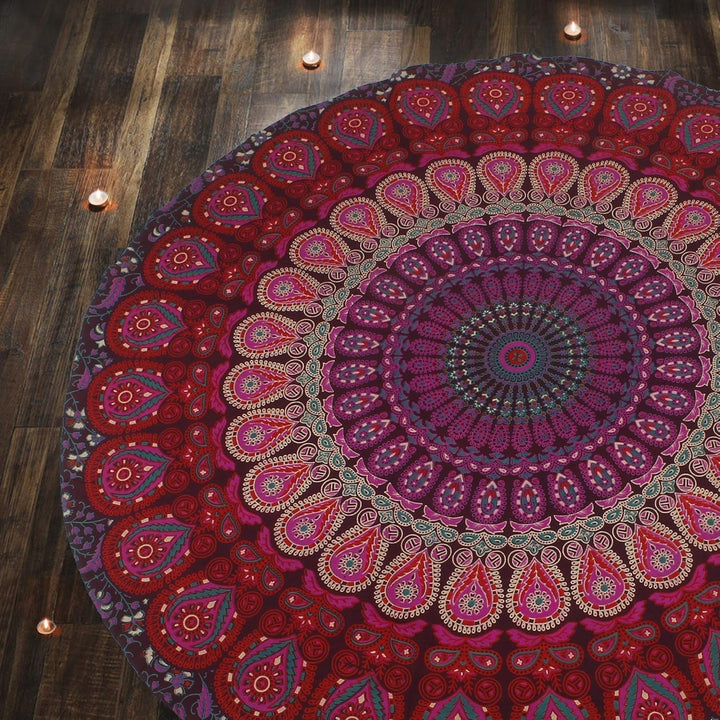 Tapiserie rotunda peacock mandala centimetri roundie hippie fata Casa - Accesorii si Decoratiuni Naty Shop Violet roz 183L X 183B Cm