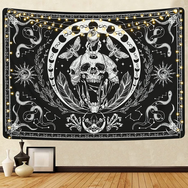 Tapiserie yugarlibi schelet negru sarpe molie panza estetic Casa - Accesorii si Decoratiuni Naty Shop Negru 150L X 130B Cm