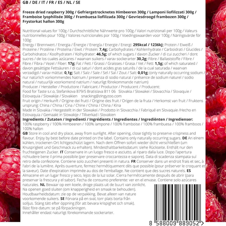 Zmeură liofilizată Bucăți rupte | XL 300g Fructe uscate Liofilizate | Zmeură uscată Fără gluten Fructe liofilizate | Fructe liofilizate | Zmeură liofilizată Produse deshidratate Naty Shop